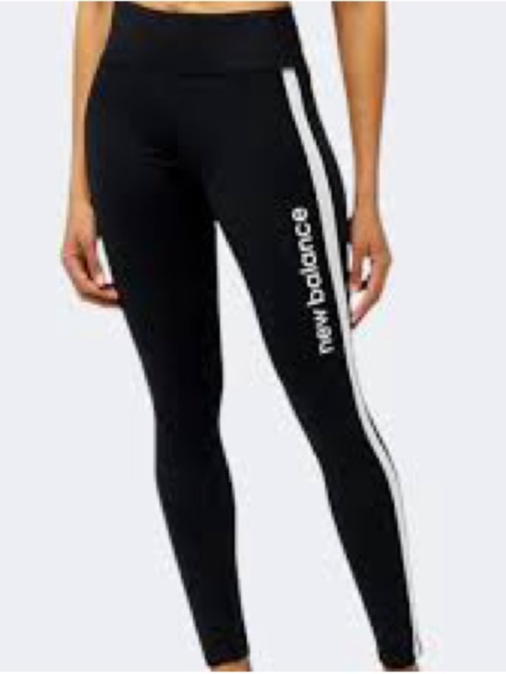 New Balance Black Leggings with White Side Stripe and Logo